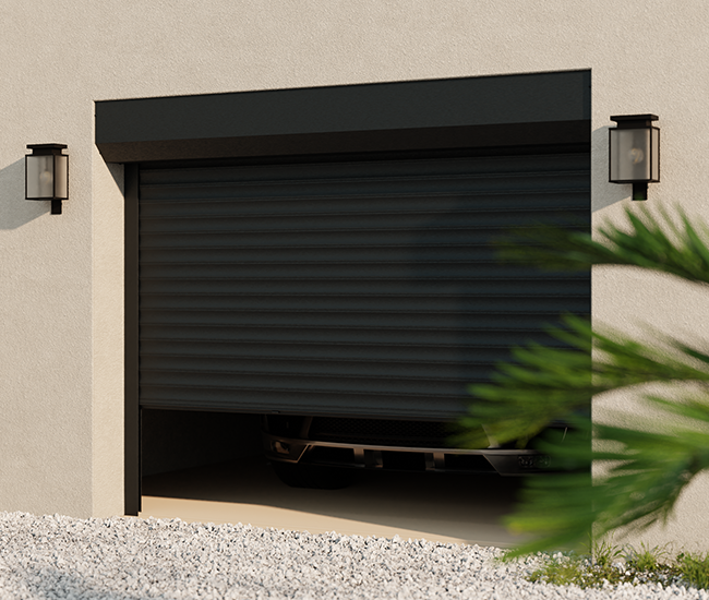 Porte de garage enroulable aluminium pose sous linteau extérieur BOB LEMENUISIER