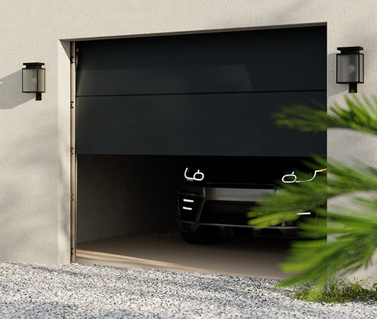 Porte de garage sectionnelle acier panneau rainuré avec hublots
