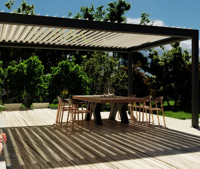 Pergola bioclimatique adossée lames parallèles Antibes