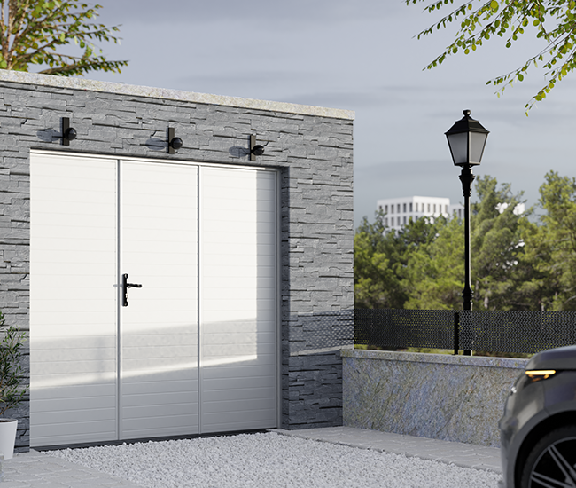 Porte de garage battante aluminium 3 vantaux